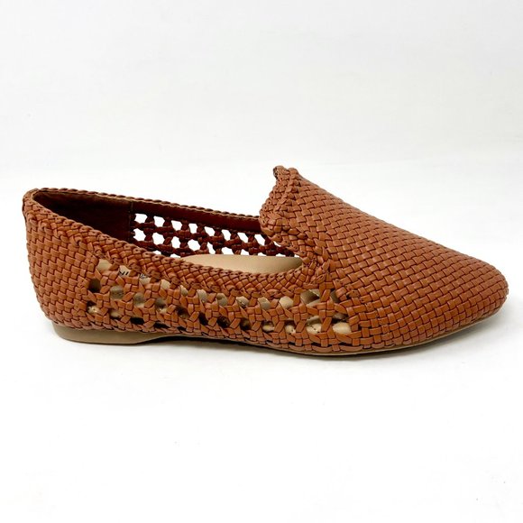 Birdies Shoes - Birdies The Starling Cognac Woven Womens Vegan Leather Slip On Flats Loafers